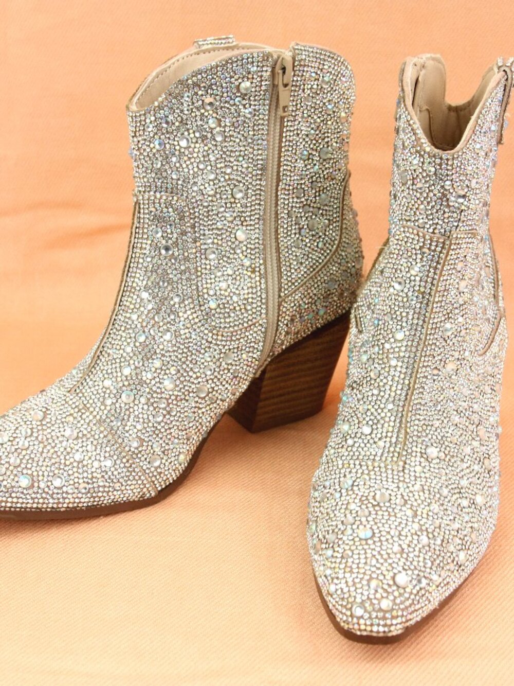 Sincerely Jules Rhinestone Side Zip Western Disco Ankle Boots Booties Heels 7